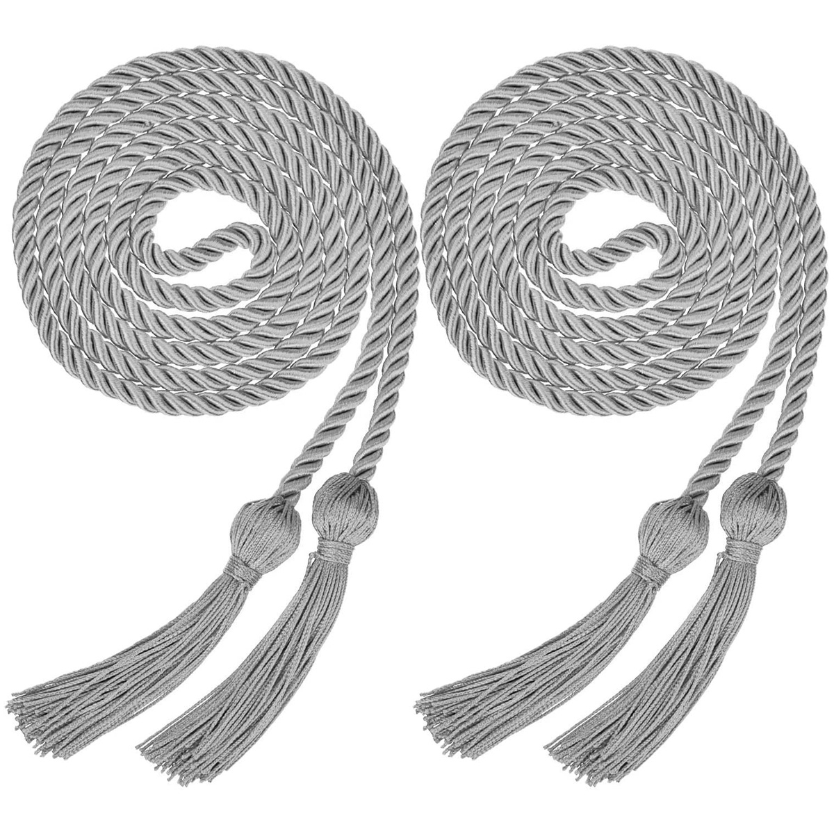 2 Pieces Graduation Cords Polyester Yarn Honor Cord with Tassel for Graduation Students (Silver)